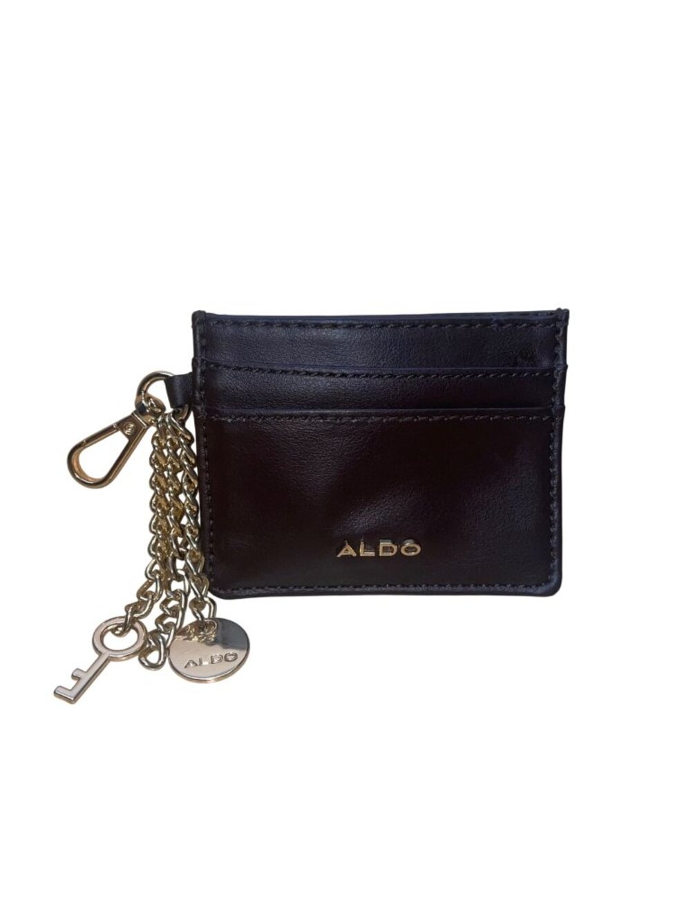 Aldo Women’s Black Leather With Key & Logo Keychain Cardholder